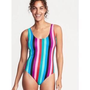 Old Navy Rainbow Stripe Sporty Scoop One Piece Swimsuit Sz.M NWT